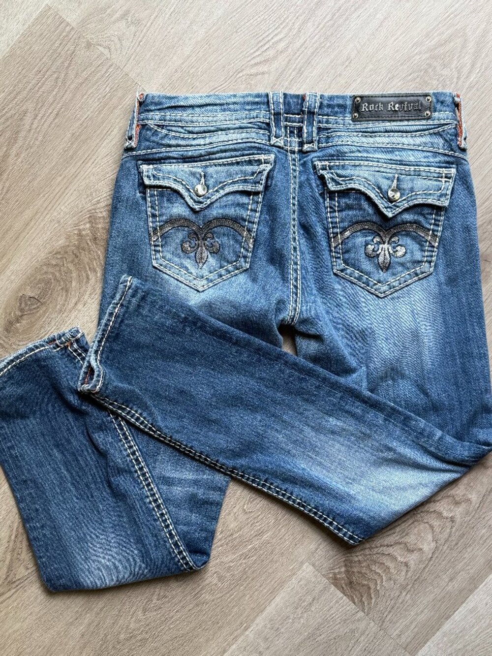 Rock Revival Sasha Straight Jeans 31 Y2K McBling Sequin Flap Pocket Denim 4056